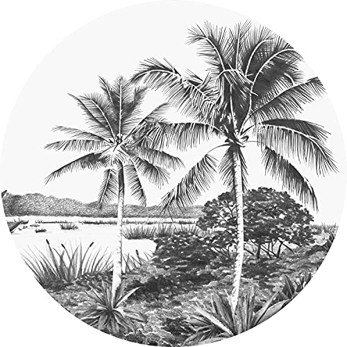 ESTAhome mural redondo autoadhesivo paisaje con palmeras blanco y negro - 159005 - Ø 140 cm Cover