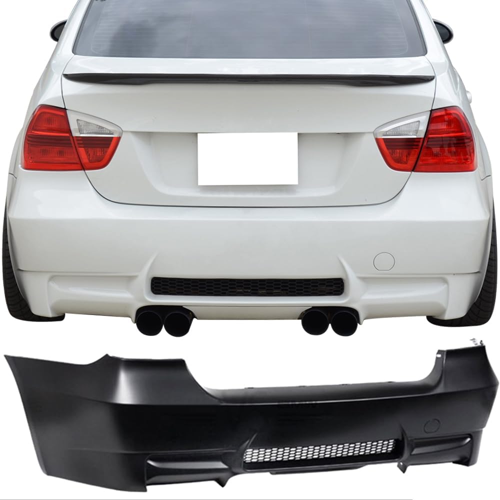 Rear Bumper Cover Compatible With 2006-2011 BMW E90, 3-Series M3 PP Rear Bumper Conversion Diffuser Dual Twin Muffler Outlets by IKON MOTORSPORTS, 2007 2008 2009 2010