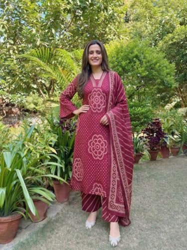 Image of ANNI Designer Women's Rayon Viscose Printed Anarkali Kurta with Palazzo and Dupatta | Stylish Ethnic Wear Set for Women | Festive, Wedding Kurti Set