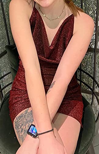 Image of VANCOL Women's Sexy Glitter Spaghetti Strap Mini Party Dress