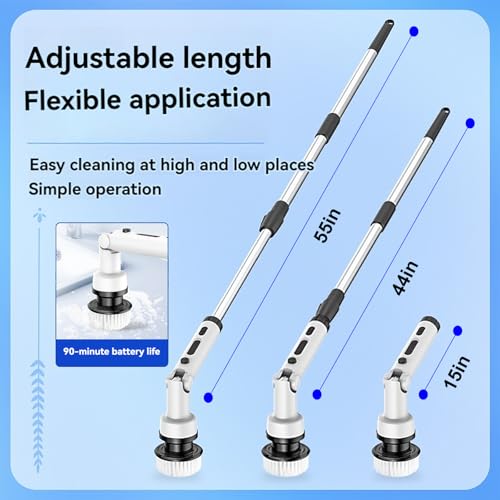 Image of 9 in 1 Cordless Electric Scrubber, 360 Rotating Cleaning Brush for Home, 9 Replaceable Heads, 2 Speed Settings, 90 Minutes Runtime, Adjustable Length for Bathroom, Kitchen, Car, and Floors