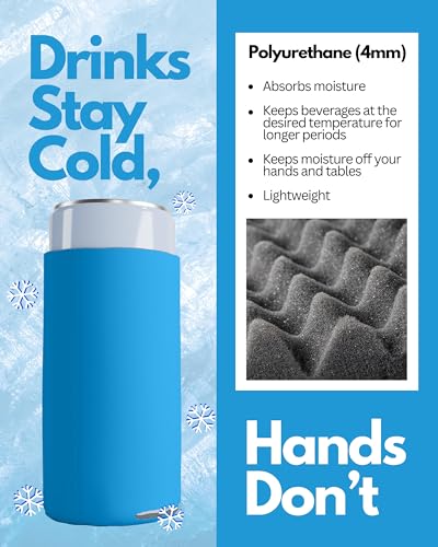 Image of PartyPrints 25 Pack Robin Egg Blue Blank Slim Can Cooler Sleeves | Plain Seltzer Customizable Bulk Coolers for Beer Bottles & 12oz Tall Cans | Skinny Collapsible Drink Insulated Sleeve