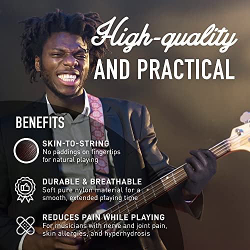 Musician's Practice Glove - 2-Pack Guitar Gloves For Men And Women, Fingertip Protectors For Playing String Instruments, Hand Issues And More, Nylon Thin Gloves For Indoor/Outdoor Gigs, Medium, Black #TOP3