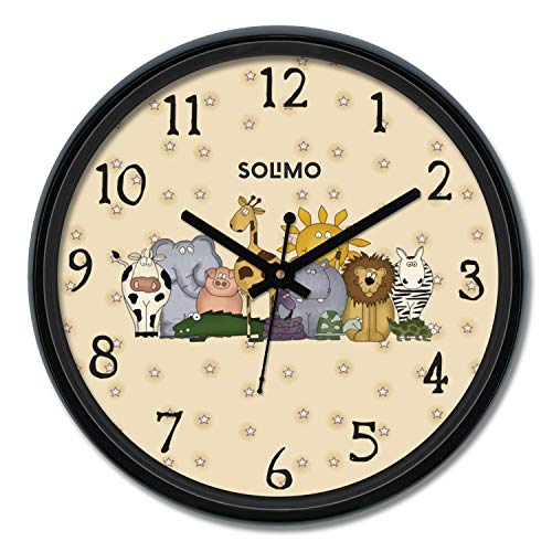 Image of Amazon Brand - Solimo 12-inch Plastic & Glass Wall Clock - Party Animals (Silent Movement), Black