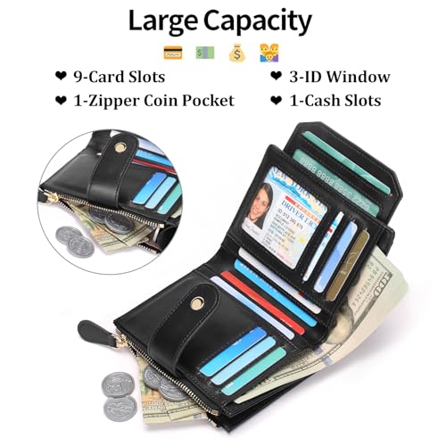 SENDEFN Small Wallet for Woman Leather RFID Blocking Bifold Zipper Pocket Credit Card Holder2