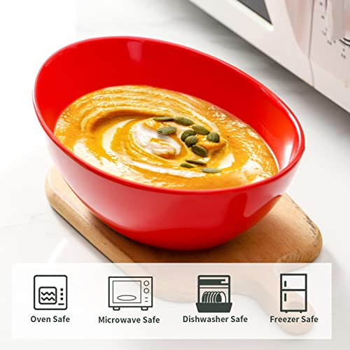 Hasense Porcelain Salad Bowls, Large Serving Bowls For Party, 42 Ounce Stackable Dinner Bowls Set Of 4 For Salads Cereal Soup Pasta, Dishwasher Microwave Safe, Red #TOP5