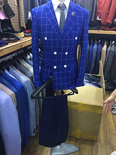 Men's Suit Plaid Two Pieces Set Double Breasted Wedding Tuxedo4