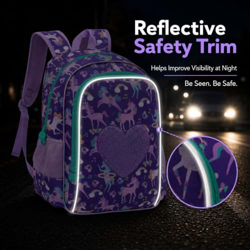 Image of 3Pcs Unicorn Backpack for Girls, 16 inch Sequin Kids Bookbag with Lunch Box，School Backpacks for Elementary Preschool Kindergarten (Purple)