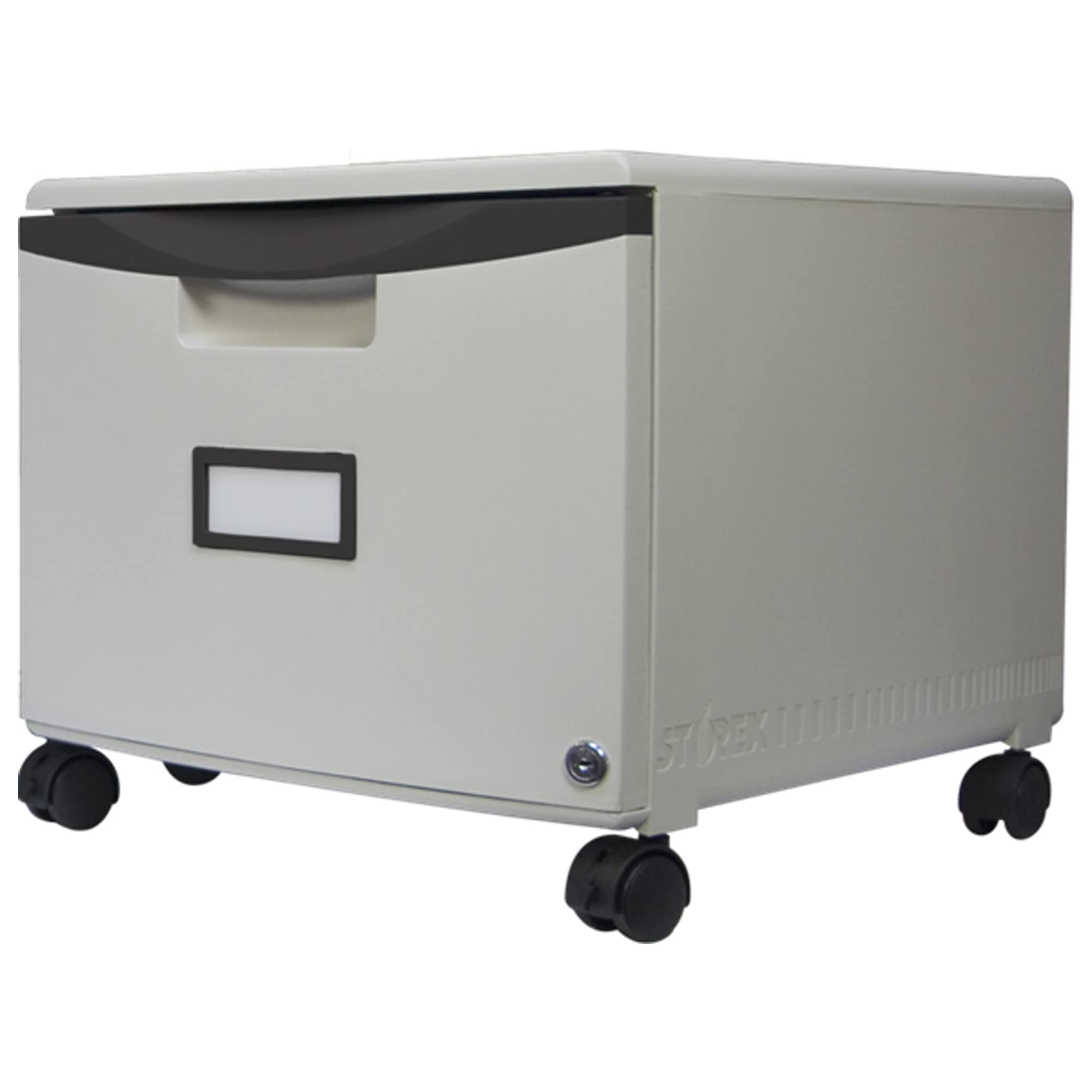 Storex Raccoglitore a un cassetto in plastica – Organizer per documenti con serratura con ruote, per casa e ufficio, grigio, 1 confezione (61266A01C)