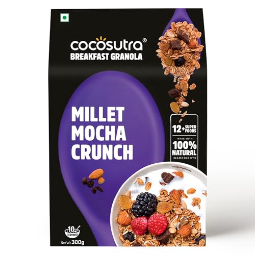 Image of Cocosutra Millet Mocha Crunch Breakfast Granola - 300 g | High Protein Cereal with Oats, Nuts, Seeds and Dry Fruits | Lightly sweetened with Jaggery | 100% Natural, Vegan & Gluten Free, High Protein Cereal with Oats, Nuts, Seeds and Dry Fruits, Lightly Sweetened with Jaggery