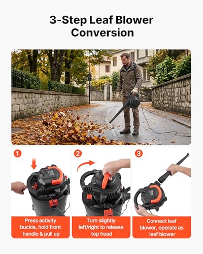 Image of VEVOR 3-in-1 Shop Vac, 8 Gallon Wet Dry Shop Vacuum, 4.5 Peak HP Portable Vacuum Cleaner with Blower, Dual-Filter, 950W Input Power, 1.25in x 7ft Hose, 9.8ft Cord for Jobsite, Workshop, Garage, Home