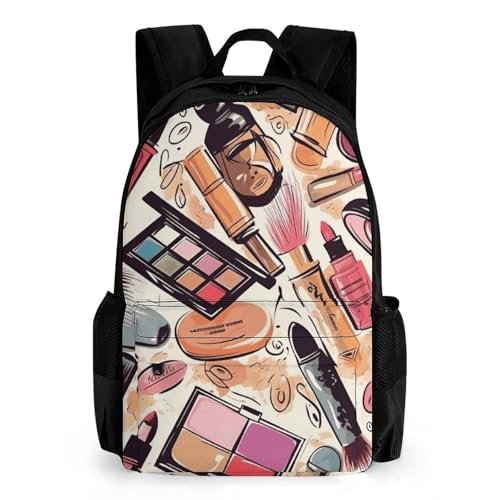 Travel Backpack for Men Women Makeup Theme PatternPrint Adjustable Straps Multiple Pockets for Day Trips Hiking