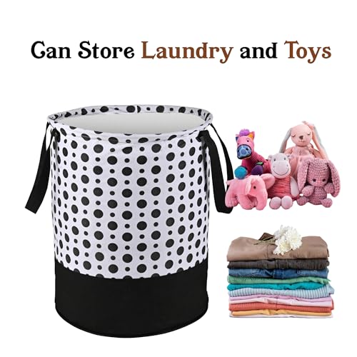 Image of Urbane Home Pack of 3 Foldable Dirty Clothes 45L Laundry Basket With Handles | Baby Unwashed Dress Bin /Storage Box | Polka Dots -Black & White