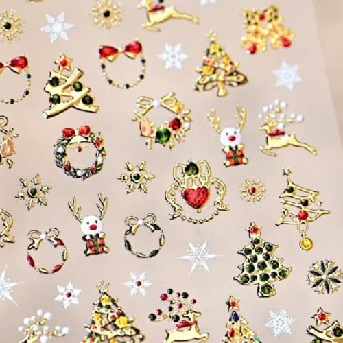Image of 5D Embossed Christmas Nail Stickers for Nails Art Gold Xmas Tree Nail Art Stickers Elk Snowflake Nail Decals Self-Adhesive Garland Nails Decals for Women Manicure Supplies Accessories