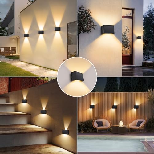 T-SUN 4 Stücke LED Wandleuchten für Außen, 3000K Warmweiß Solar Wandlampe mit Auf und ab Einstellbarer Lichtstrahl, 240° Abstrahlwinkel, LED Außenwandleuchte für Wand Garten Zaun