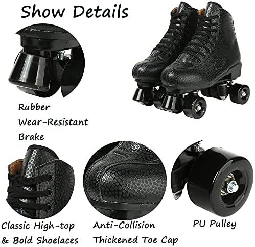 Unisex Roller Skates Double Row Four Shiny Wheels Rubber and PU Leather Classic Adjustable High-top Roller Skates Shoes for Indoor and Outdoor - 1