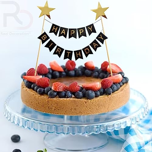 Image of Rozi Decoration Happy Birthday Cake Topper - Black 1 Pcs Party Decor