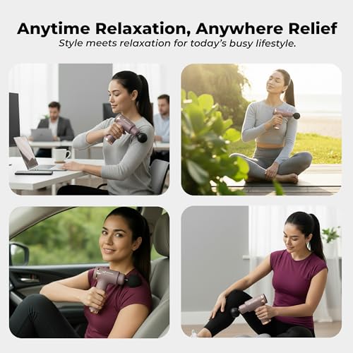 Image of Durafit91 Pulse Pro Handy Deep Tissue Massage Gun for Full-Body Pain Relief, Rechargeable and Cordless with Lithium Battery | 6 Speed Intensities (Low to High) | Includes 4 Interchangeable Massage Heads for Various Muscle Relaxation Needs (Neck, Shoulder, Back, and Foot) for Men and Women | Suitable for Use at Home, the Gym, and During Travel (Grey)
