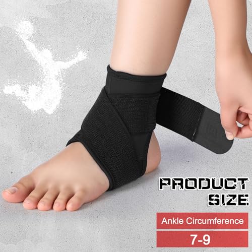 Image of Honoson 2 Pcs Ankle Brace Kid Ankle Support Youth Neoprene Lace up Compression Sleeve Foot Brace Stabilizer with Adjustable Strap for Sport Sprained Plantar Fasciitis Achilles Tendonitis(Black,L)