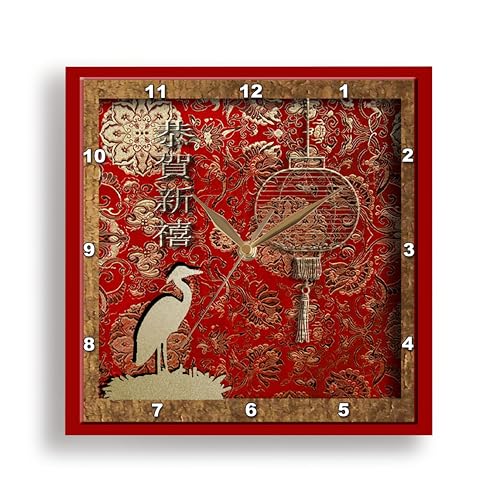3dRose 3D Rose Crane and Lantern, Happy New Year in Chinese-Wall Clock, 15-inch (DPP_12979_3)
