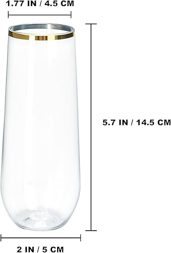 Miniatura 2 de Copas de champán de plástico de 9 onzas, paquete de 12 vasos desechables sin tallo, vasos transparentes inastillables, ideales para bodas y fiestas