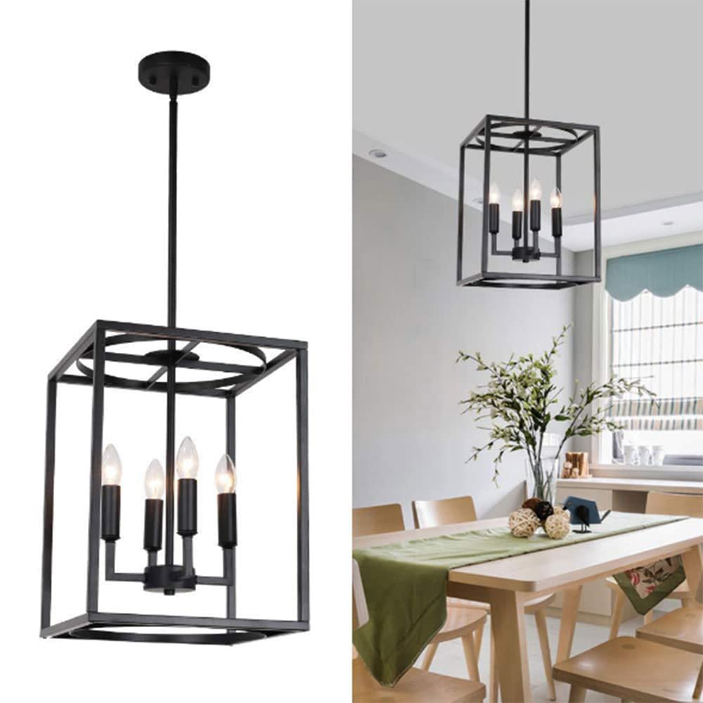 Lustre de ferme noir 4 lumières pour illuminer votre îlot de cuisine avec charme