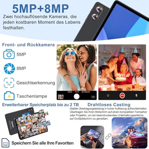 fezawio 10,1 Zoll Android 15 Gaming Tablet Gemini AI 30GB RAM +128GB ROM, Octa-Core 8000mAh, WiFi6, Widevine L1, GMS, 3.5mm Audio, GPS, Face ID mit Tastatur, Maus und Schutzhülle, Grau 5