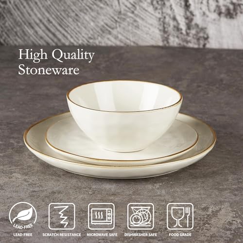 Famiware Dinnerware Sets for 4, Ocean Round 12-Piece Kitchen Plates and Bowls Sets, Microwave and Dishwasher Safe, Scratch Resistant, Vanilla White - Image 6