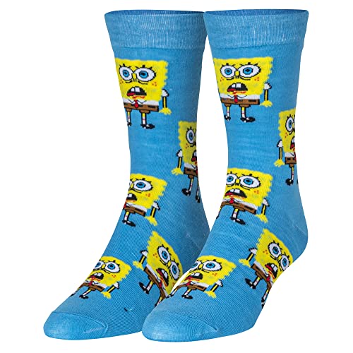 Crazy Socks - SpongeBob All Over Crew Socks - Nickelodeon Cartoon Novelty Socks - Size Large for Men & Women - Fun Pop Culture Merch Apparel - Cozy Daily Wear - Gift for TV Fans Birthdays Holidays