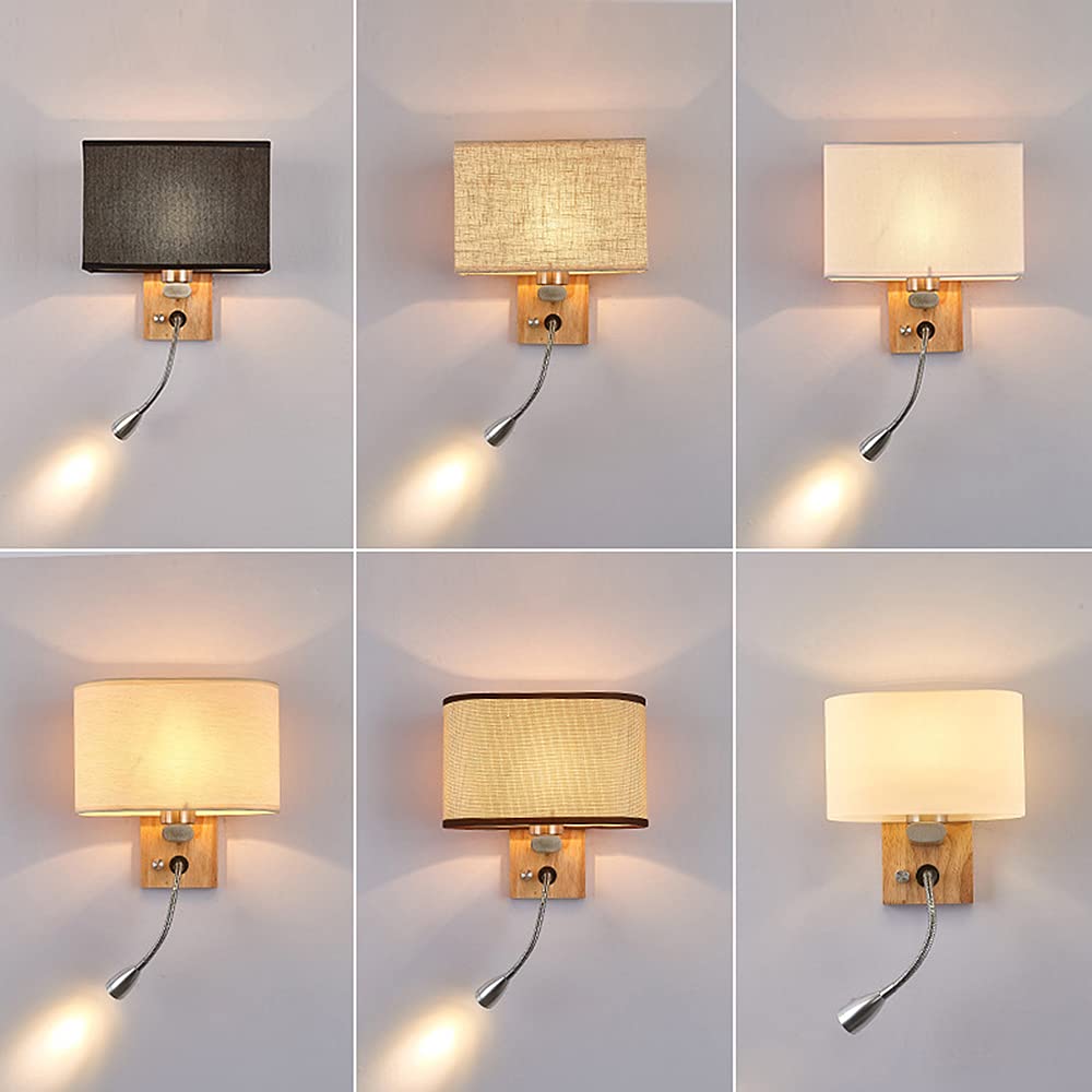 Betos Applique murale à LED, lampe de lecture pour hôtel, lampe de chevet avec abat-jour en tissu pour LED, idéale pour chambre à coucher, salon, couloir, hôtel (blanc chaud)