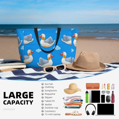 Bolso de playa impermeable con diseño de nube y cisne, bolso tote con cremallera, bolsa de viaje grande para semana para mujeres miniatura 5