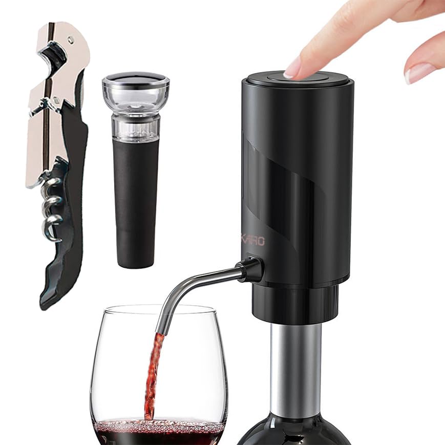 AIKARO - Aerador-Vertedor de Vino Eléctrico Recargable Decantador Automático, con Sacacorchos y Tapón al Vacío (Juego)