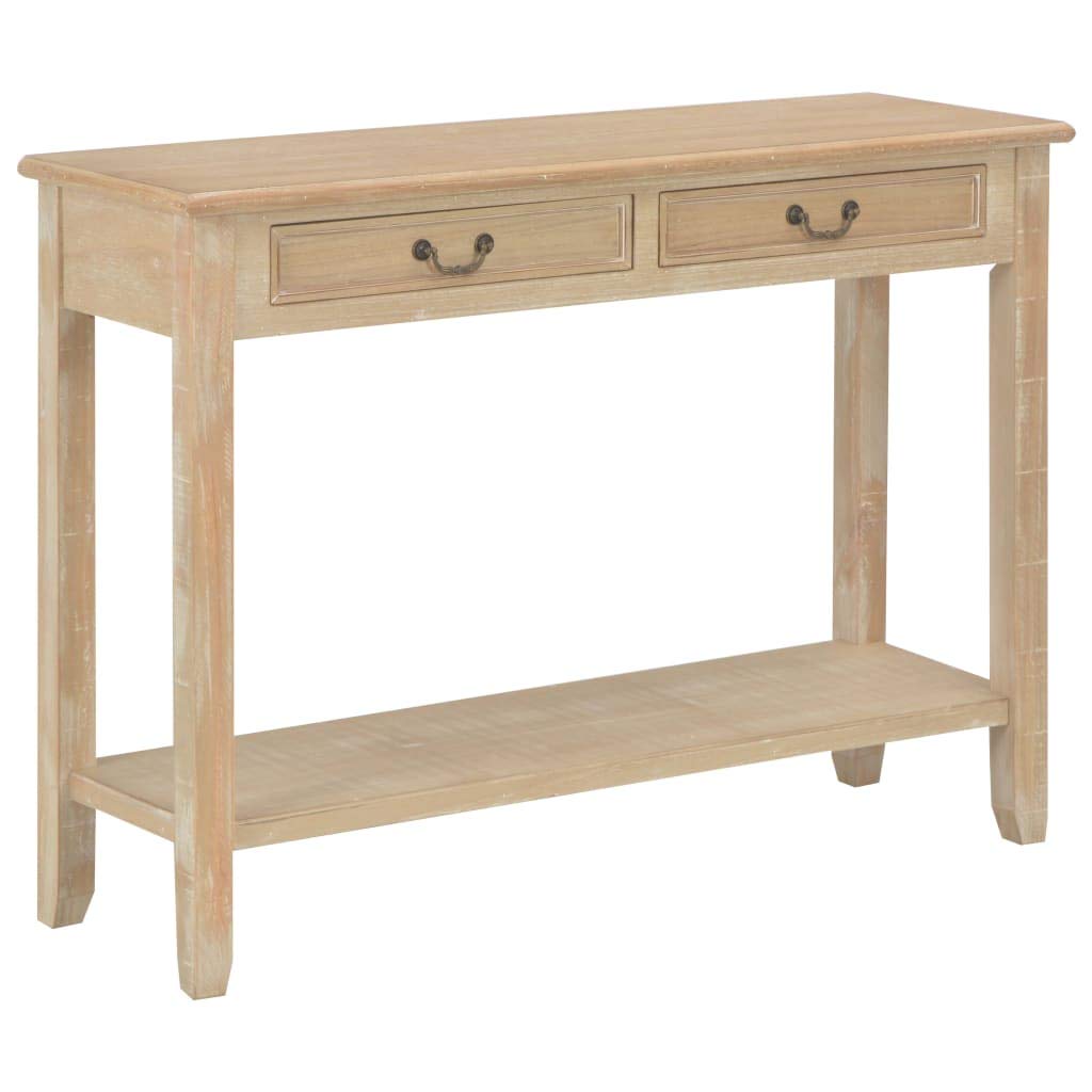Consola clásica 110 x 35 x 80 cm, mesa auxiliar de madera de pino y MDF con 2 cajones y estantes, aparador para pasillo y salón, color madera natural