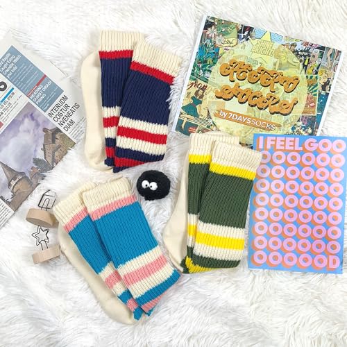 7DAYSSOCKS Men's Retro Vintage Classic Striped Old School Crew Socks - Multi Pack, Soft Cotton3