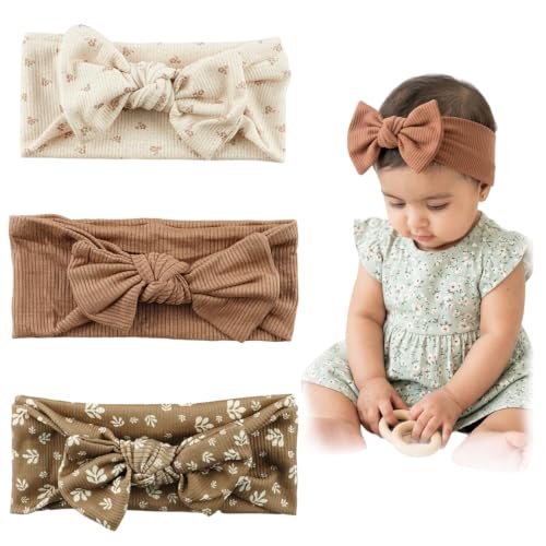 Image of SNOWIE SOFT 3 Pack Baby Girl Headbands Soft Elastic Bows