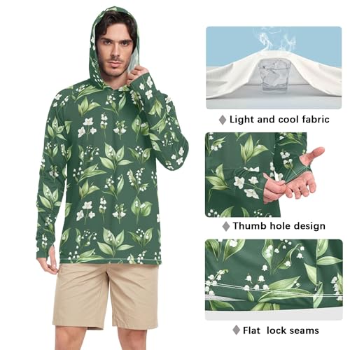 Wudan Cartoon Lily Green Mens Hoodies Shirts Long Sleeve Swim Shirts Swim Shirt UPF 50+ S4