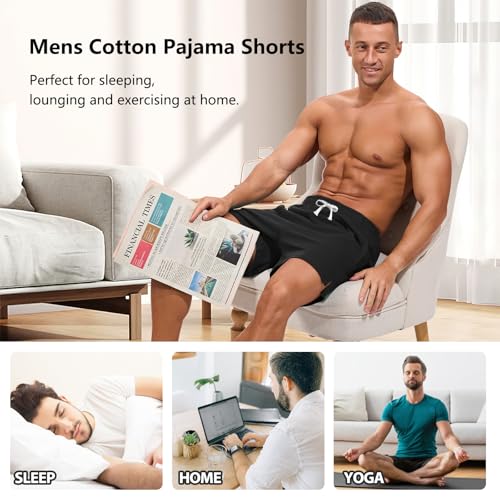 Image of AMY COULEE Mens Lounge Shorts 4 inch Pajama Lightweight Cotton Sleep Bottoms with Pockets