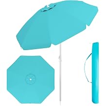 HAPPYGRILL 6.5 FT Beach Umbrella with Sand Anchor, Portable Outdoor Sunshade with Push Button Tilt, Sun Protection, Carrying Bag, Vented Canopy, Patio Parasol for Garden Pool Backyard