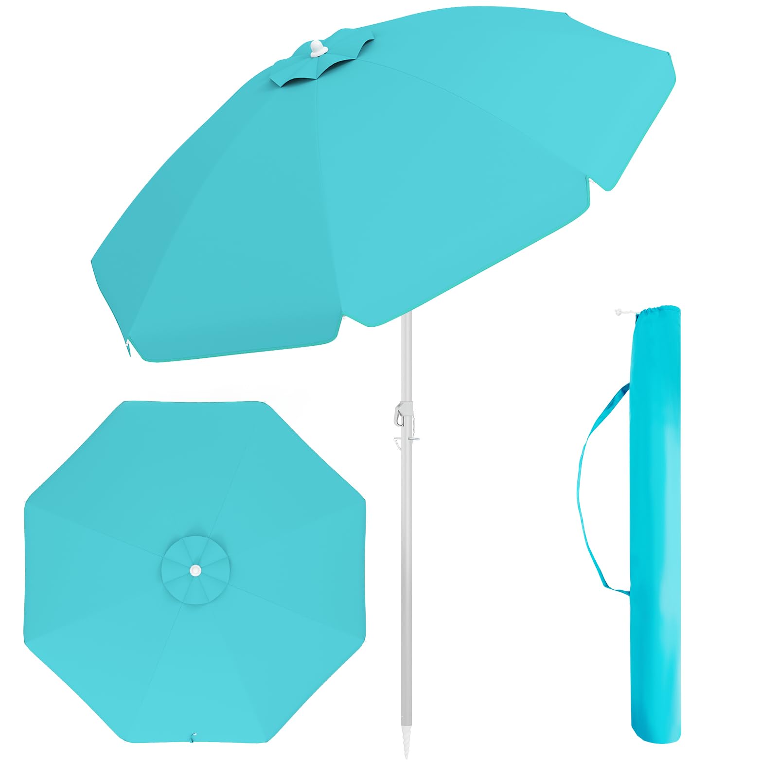 GOPLUS Parasol plażowy 180 cm / 200 cm / 220 cm, składany o 30°, parasol ogrodowy UV 50+, parasol stołowy z tuleją osadczą, parasol tarasowy, w zestawie pokrowiec ochronny, żeberka z włókna szklanego,
