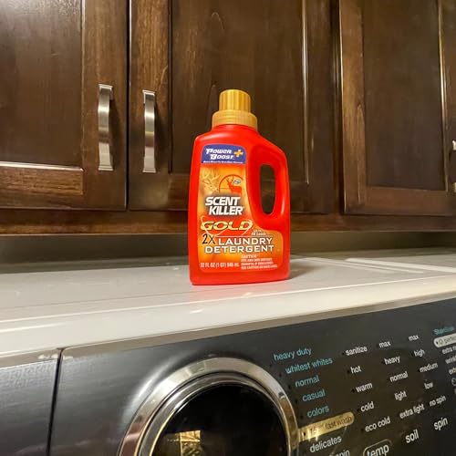 Image of Scent Killer Gold Scent Free Laundry Detergent for Hunting Gear with Power Boost Plus Odor Eliminator, 32 Fluid Ounces (Pack of 6)