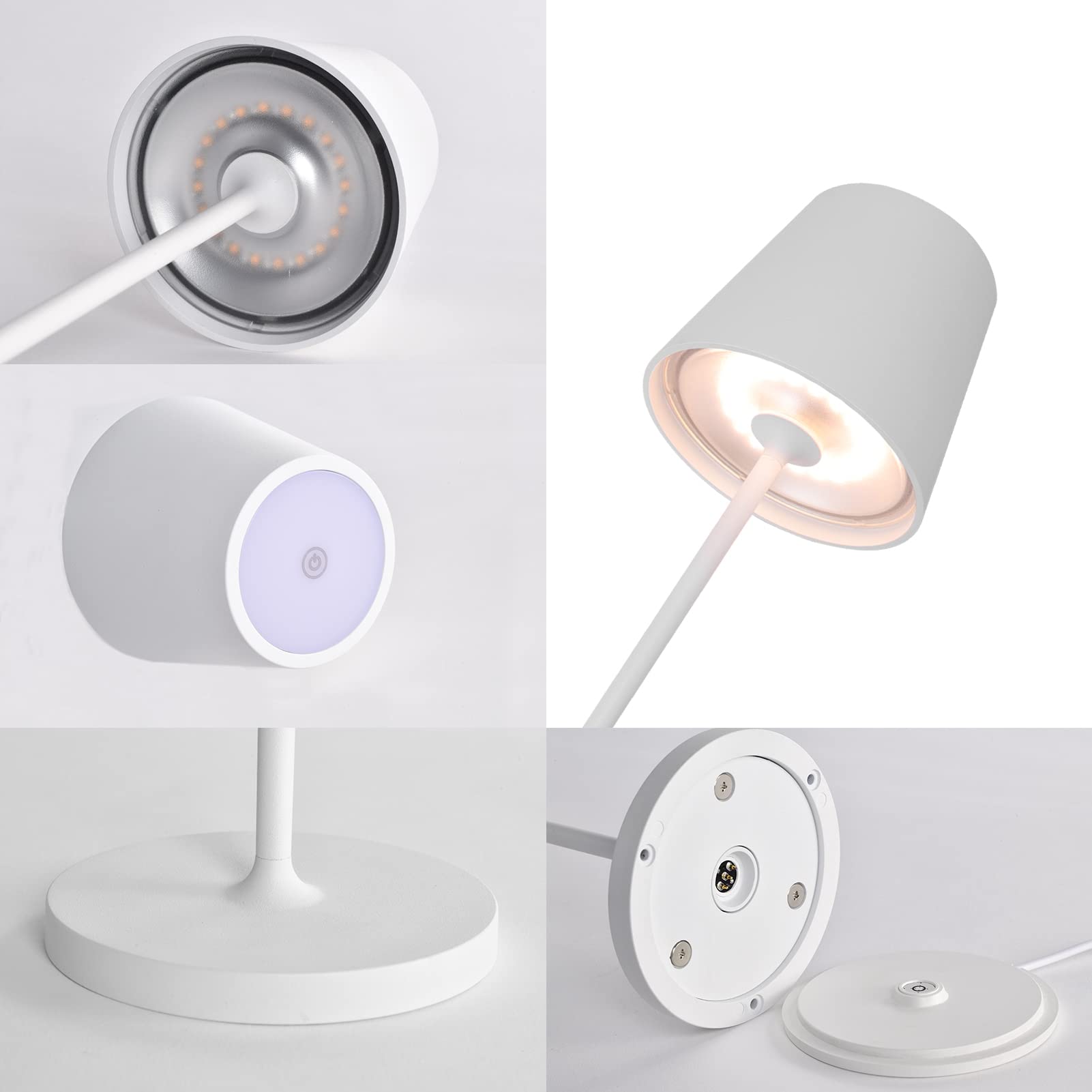 K-Bright 2 pezzi Lampada LED Dimmerabile da tavolo in alluminio, H38cm，Ricaricabile Colore luce calda Per interni/esterni Lampada da tavolo con base di ricarica a contatto (bianco)