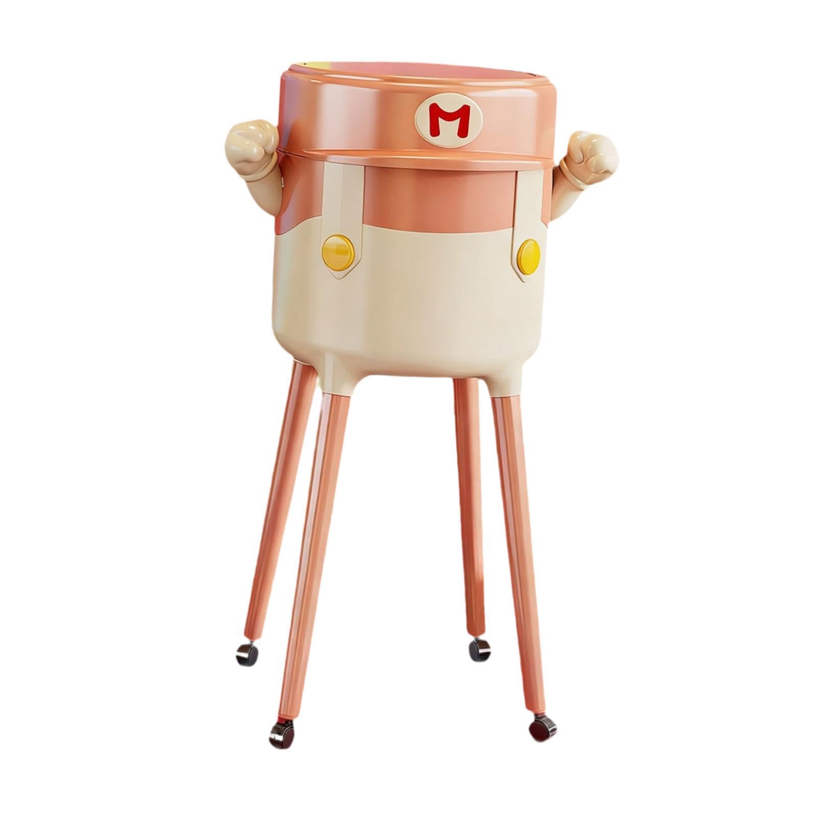 Movable Waste Bin and Wheels Decorative Waste Basket for Kitchen Home Vanity Pink Tall Foot-image-35