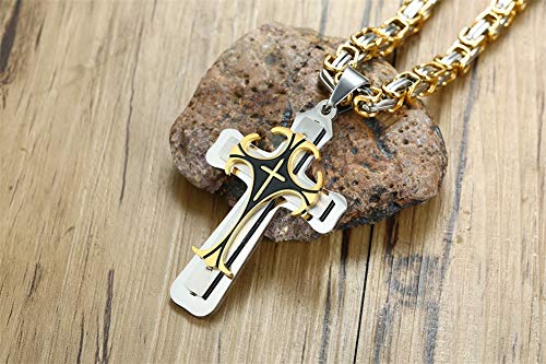 MEALGUET Stainless Steel Crucifix Cross Pendant Necklace,Men's Cross Necklace with Chunky Byzantine Chain/Rolo Chain, Gift for Men4