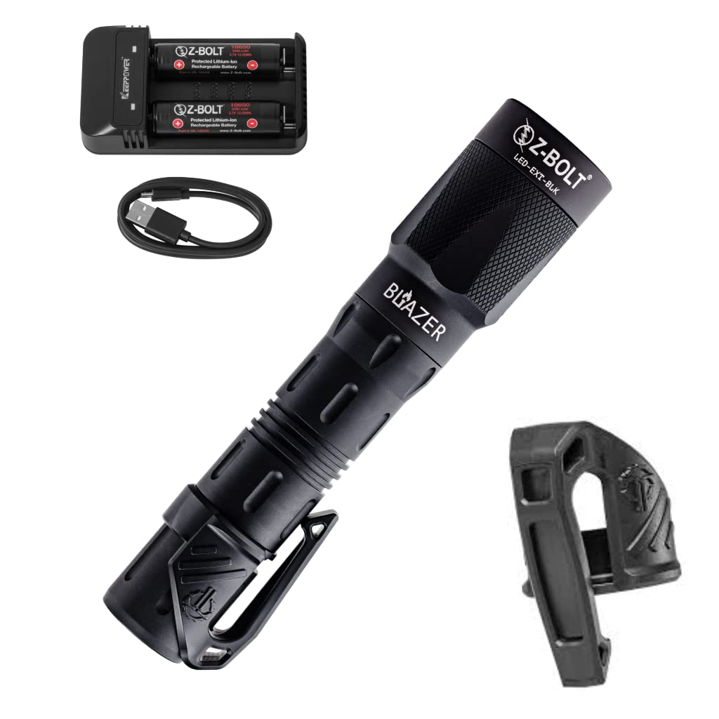 Z-BOLT® Hand Carry LED Light for EDC or Patrol - Thyrm Low Profile Pocket Clip, 65,000 Candela & 200 Meter Range (Black)