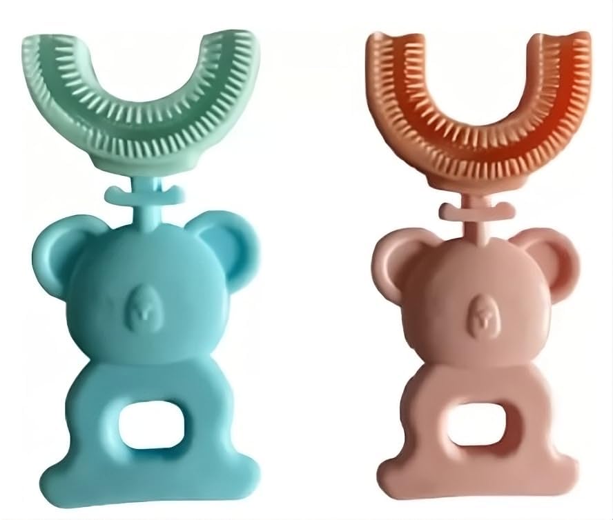 Revin Enterprise Teddy U Shaped Toothbrush for Kids. Manual Whitening Silicone Brush Head. Children Infant Toothbrush For 2-6 Years Mouth-Cleaning (multicolor Pack of 2).-image-21