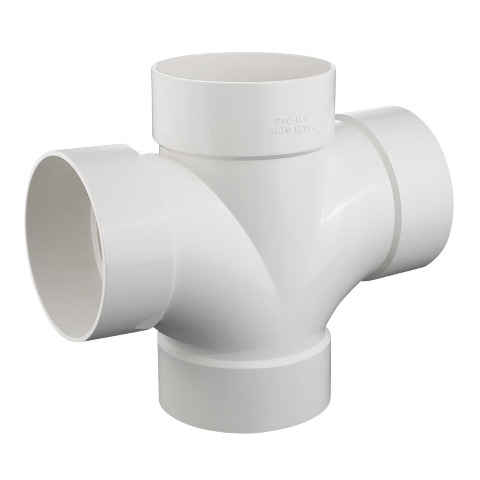 4 x 4 x 4 x 4 PVC DWV Doppel-Sanitär-Dreifach-TE-Straße für Abfluss und Entlüftung, PVC-Rohr, 4-Wege-Kreuzverschraubungen, Verbindungskupplung, Adapter, weiß