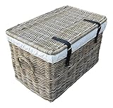 truhe rattan grau stern Rattankorb mit Deckel, Flechtkorb mit Deckel / Truhe aus unbehandeltem Natur-Rattan, Rattantruhe, Grau, Marke SIDANO