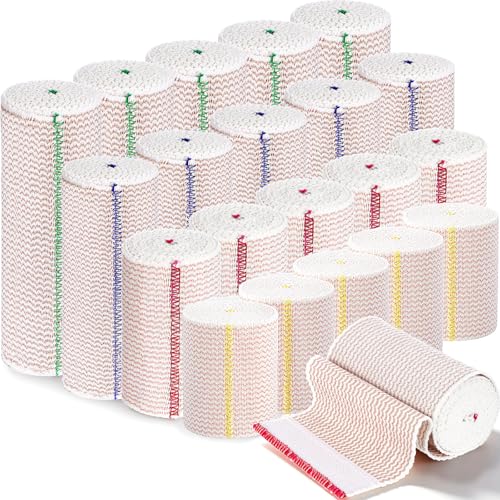 Image of Reginary 20 Pack 2 inch, 3 inch, 4 inch, 6 inch Elastic Bandage Wrap with Self Closure on Both Ends Athletic Stretchable Compression Bandage for Legs, Knees, Ankles, Wrists, Elbows, Shoulders (Assorted Trim)
