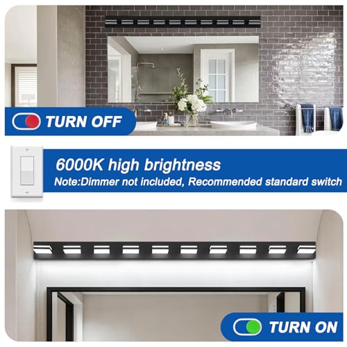 Image of IZORRO LED Modern Bathroom Lights Fixtures(10-Light,Dimmable),Matte Black Acrylic Wall Lighting,Vanity Lights for Bathroom Over Mirror - 6000k 46In （No Assembly Required）