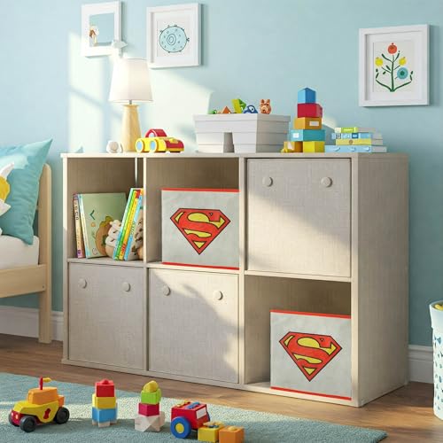 Image of Superman Kids Storage Cubes, 2 Pack Foldable Fabric Bins with Handles, Collapsible Organizer Boxes for Bedroom, Playroom & Nursery, Durable Kids Storage Solution